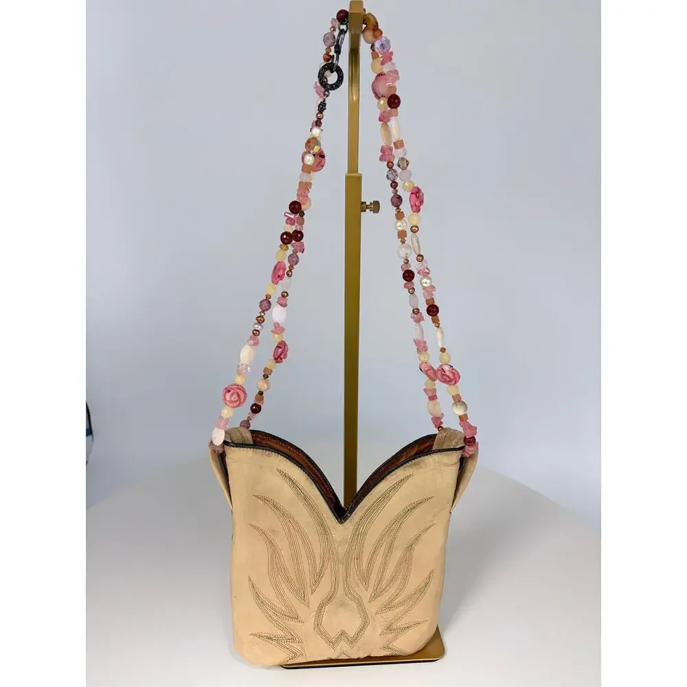 Handmade Cowboy Boot Purse with Stones as handle